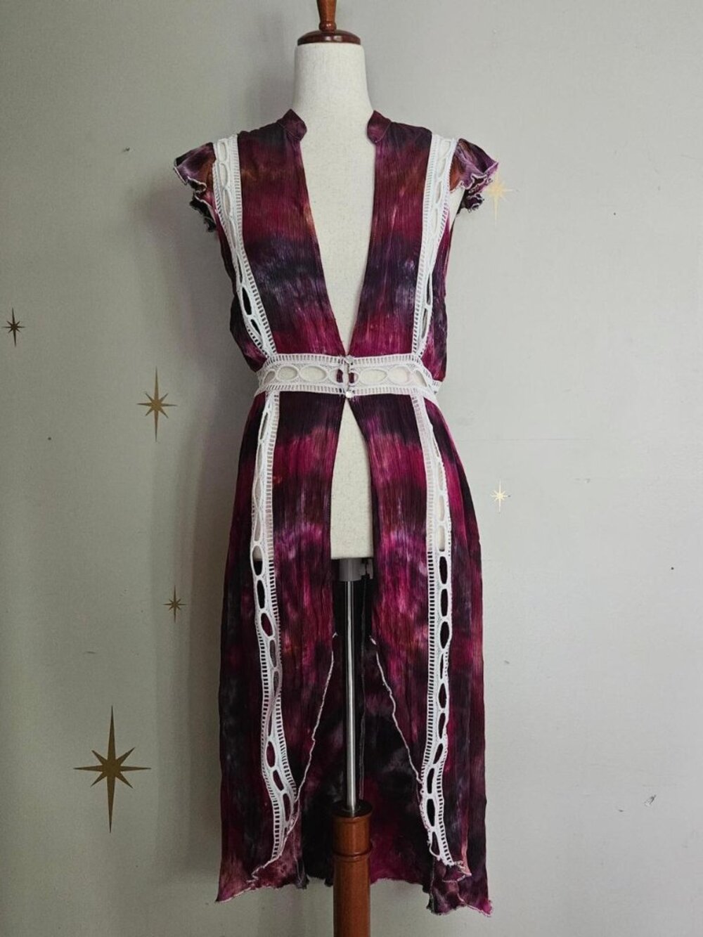 Unbranded Small Crochet Open Front Dress Cover Up with Cat Buttons